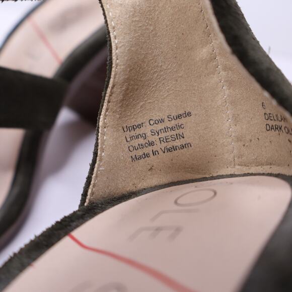 SOLE SOCIETY Delilah Fringe Heeled Sandal Green Suede Ankle Strap Women's 6 - Picture 6 of 9